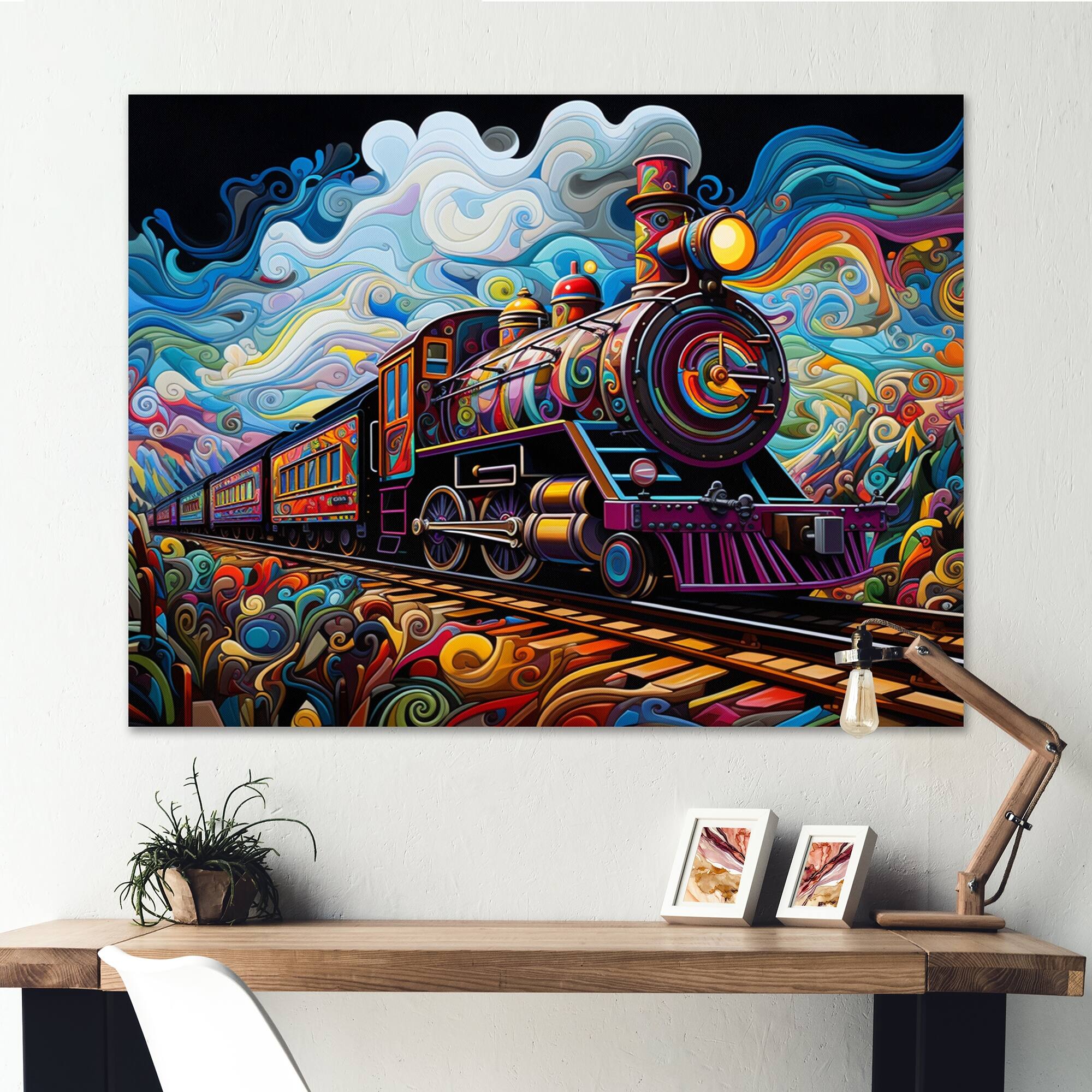 Designart "Abstract Train Whimsical Journey II" Transportation Canvas